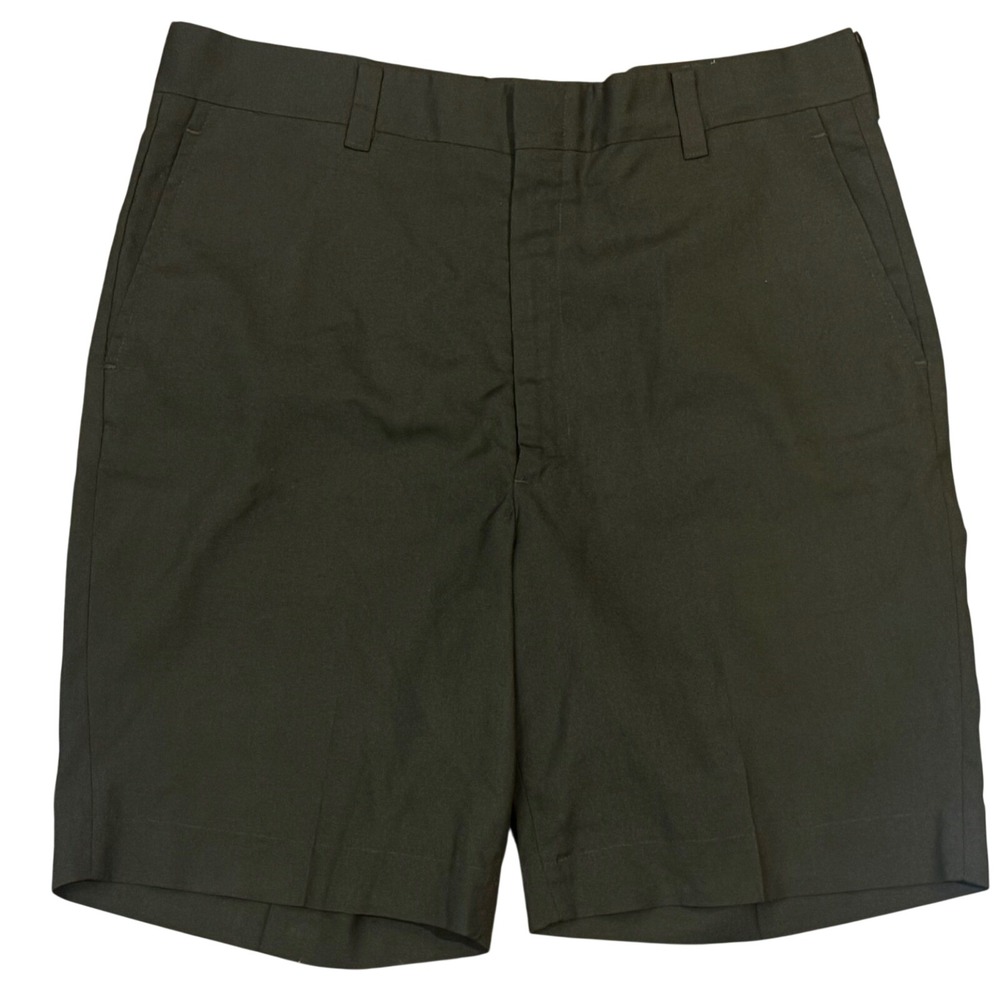 Farah Mens Hawk Twill Shorts Dark Olive Green Flat Front Made in USA Size 32